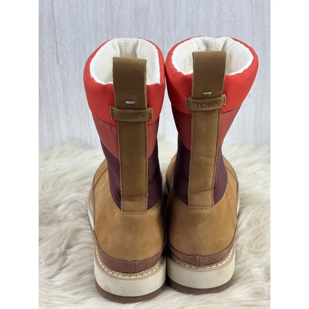 TOMS Makenna Winter Boots Womens 7.5 Tan Nubuck Quilted Faux Fur Water Resistant